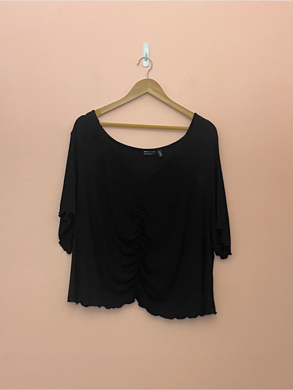 ASOS Curve Black Ribbed Cropped Ruched Shirt Size 24